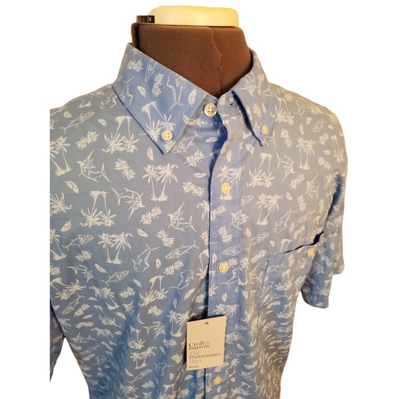 CROFT & Barrow Size L TALL Blue SAILBOAT PRINT SHORT SLEEVE Men's SHIRT NWT - Picture 4 of 6